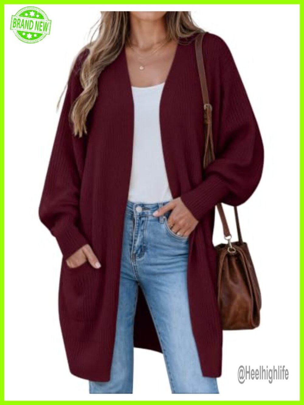 Oversized Long Ribbed Knit Open Front Cardigan with Pockets